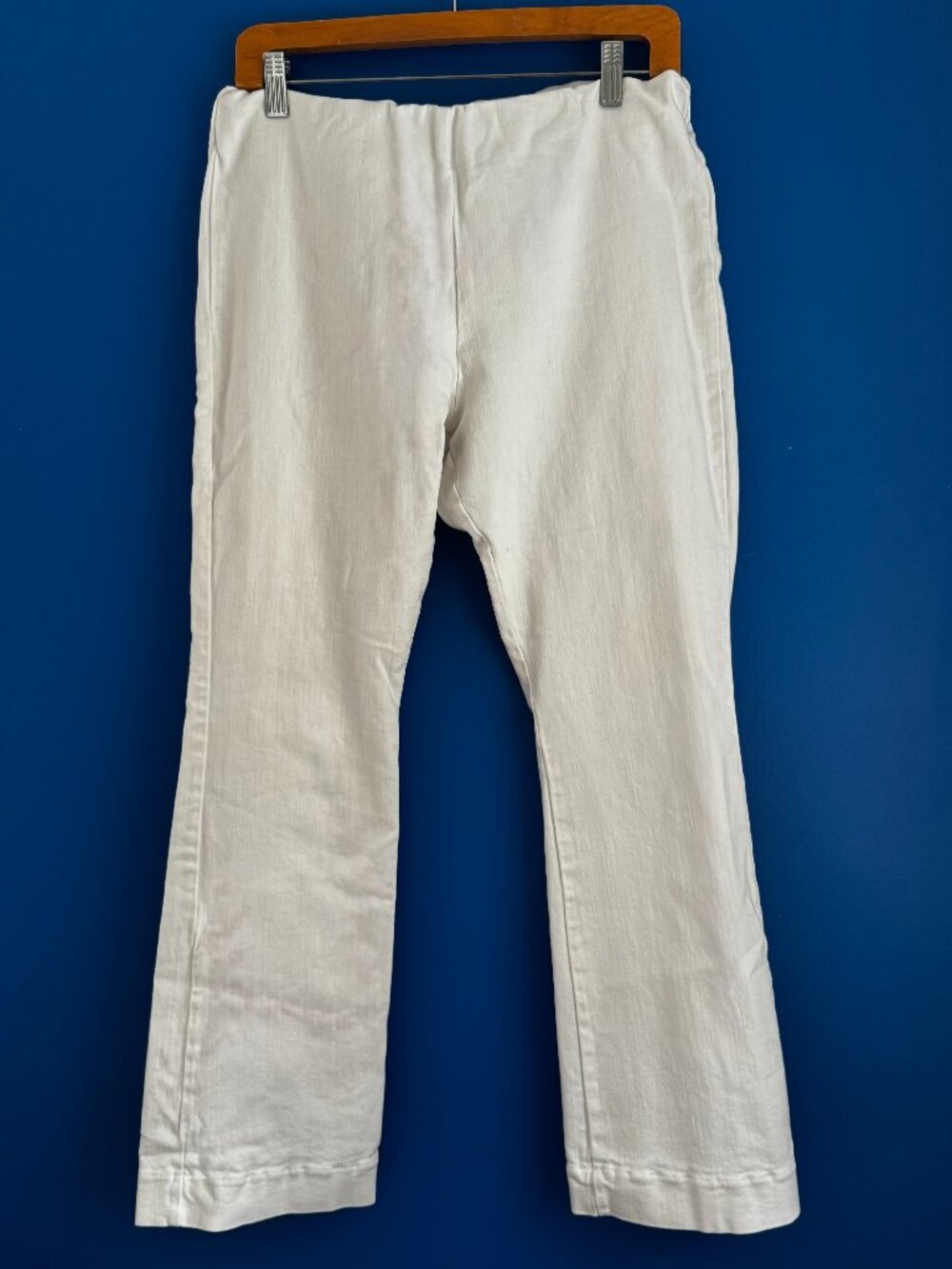 Ann Mashburn White Elastic Waist Flare Twill Ankle Jeans Cotton Blend Pants - M